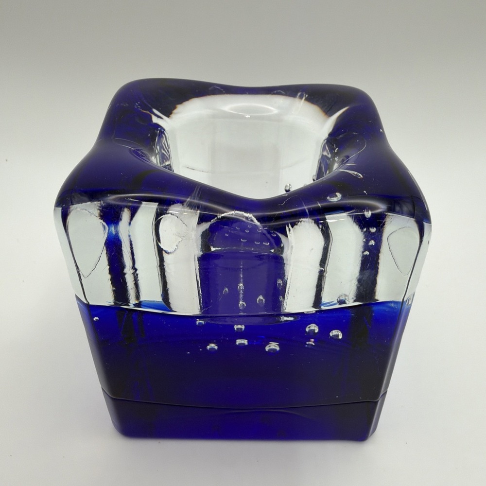 Partylite Blue Clear Votive Candle Holder Ice Cube Heavy Votive 3" Kerkenhalter